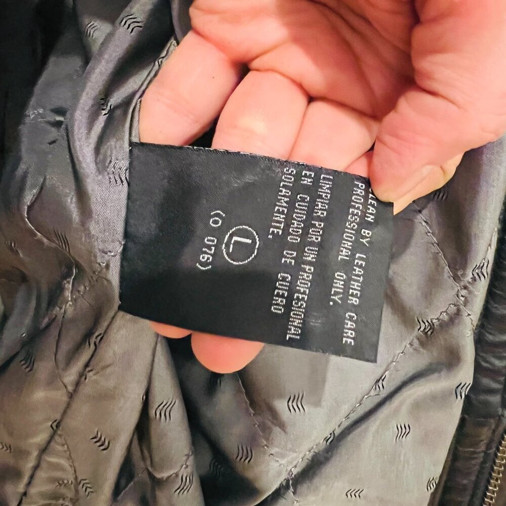 Vintage 90's Perry Ellis Mens Classic Heavyweight Leather Jacket Black Large - Picture 11 of 16